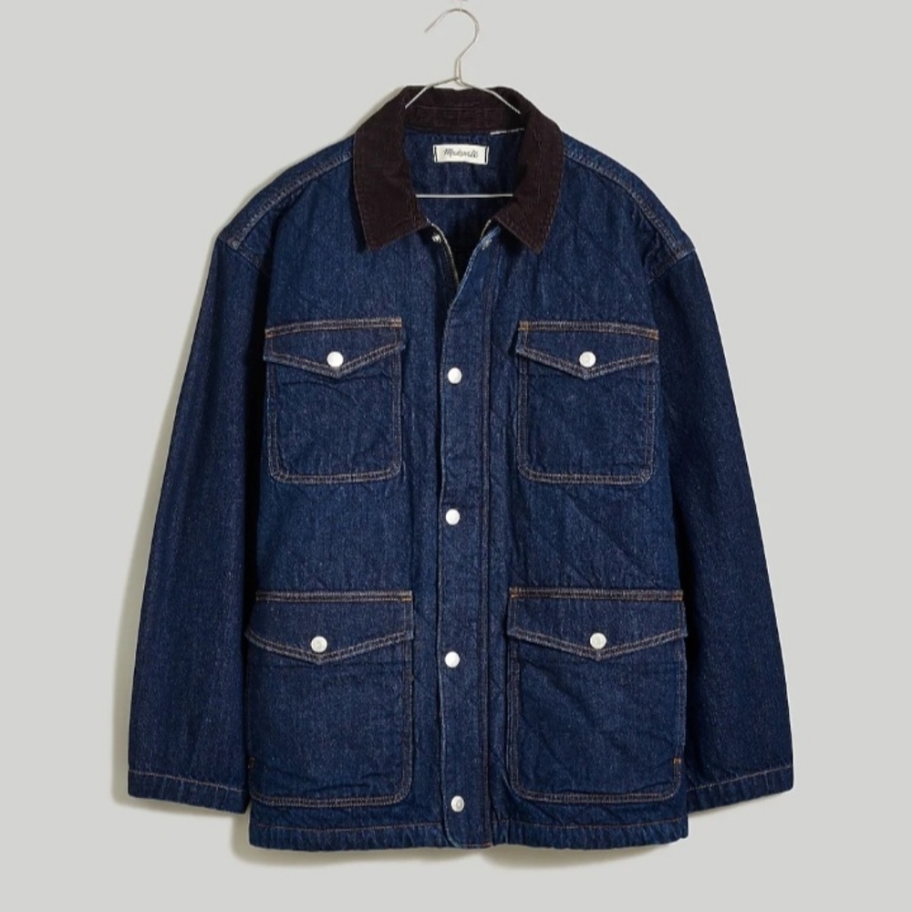 Denim Quilted Workwear Jacket in Rinse Wash